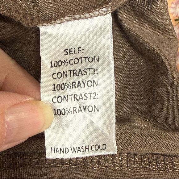 Easel Boho Patchwork Top L Brown Floral Sleeve Mixed Print Casual Chic - Picture 8 of 10